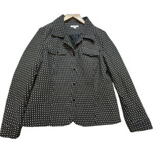 Erin London Women's Button Front Jacket Long Sleeve Size L Black White Dotted